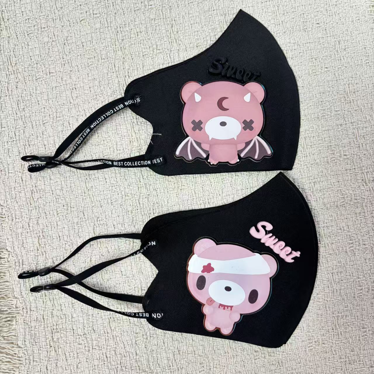 Cloth Face Mask Washable - หน้ากากผ้าลายการ์ตูนหมีน่ารัก สายรัดหูปรับได้ 3D สเตอริโอ ใช้ซ้ำได้ ครีมกันแดด